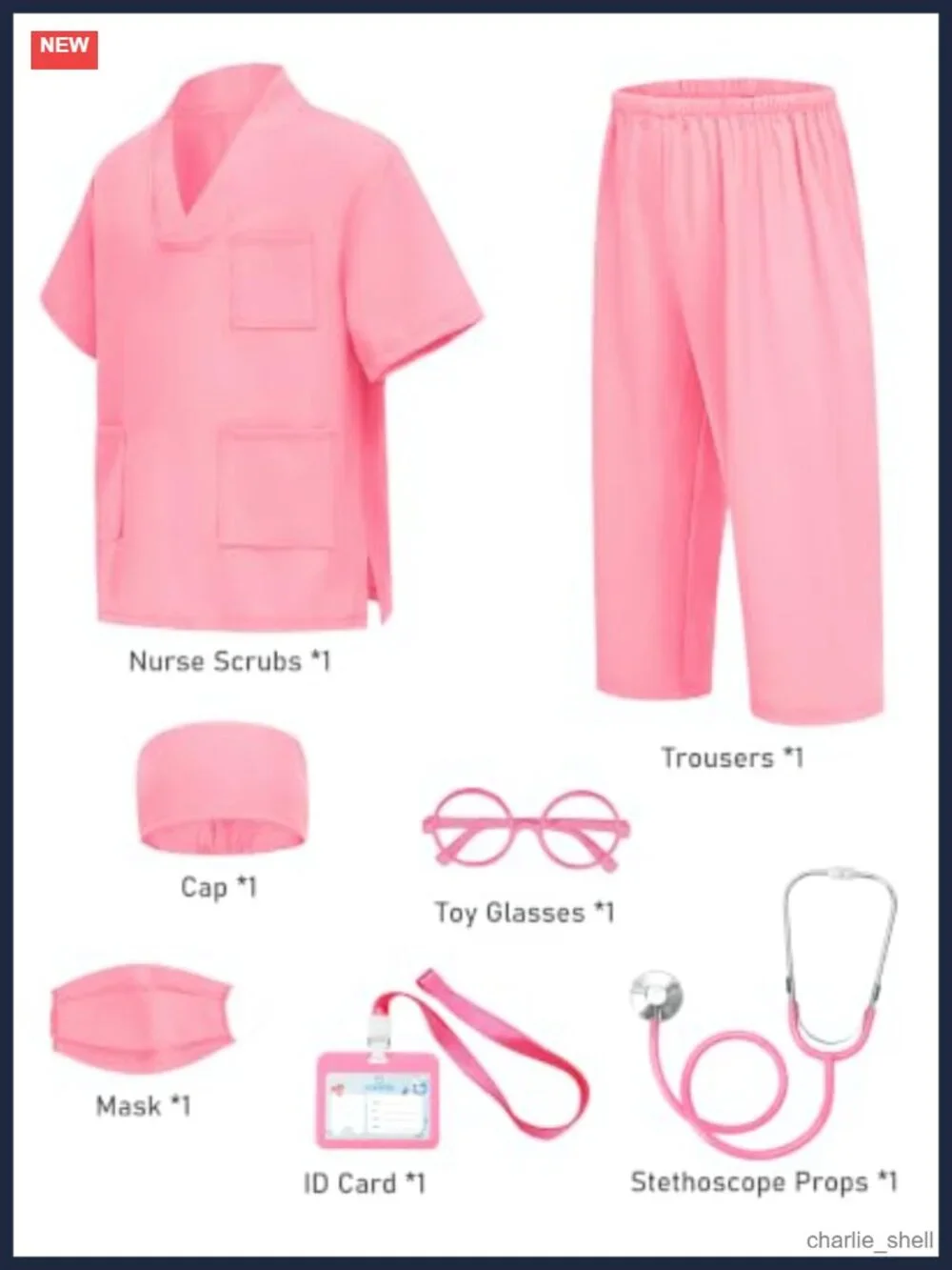 Kids Doctor Scrubs Costume 7 Pc Set with Real Stethoscope Accessories Ages 3-11